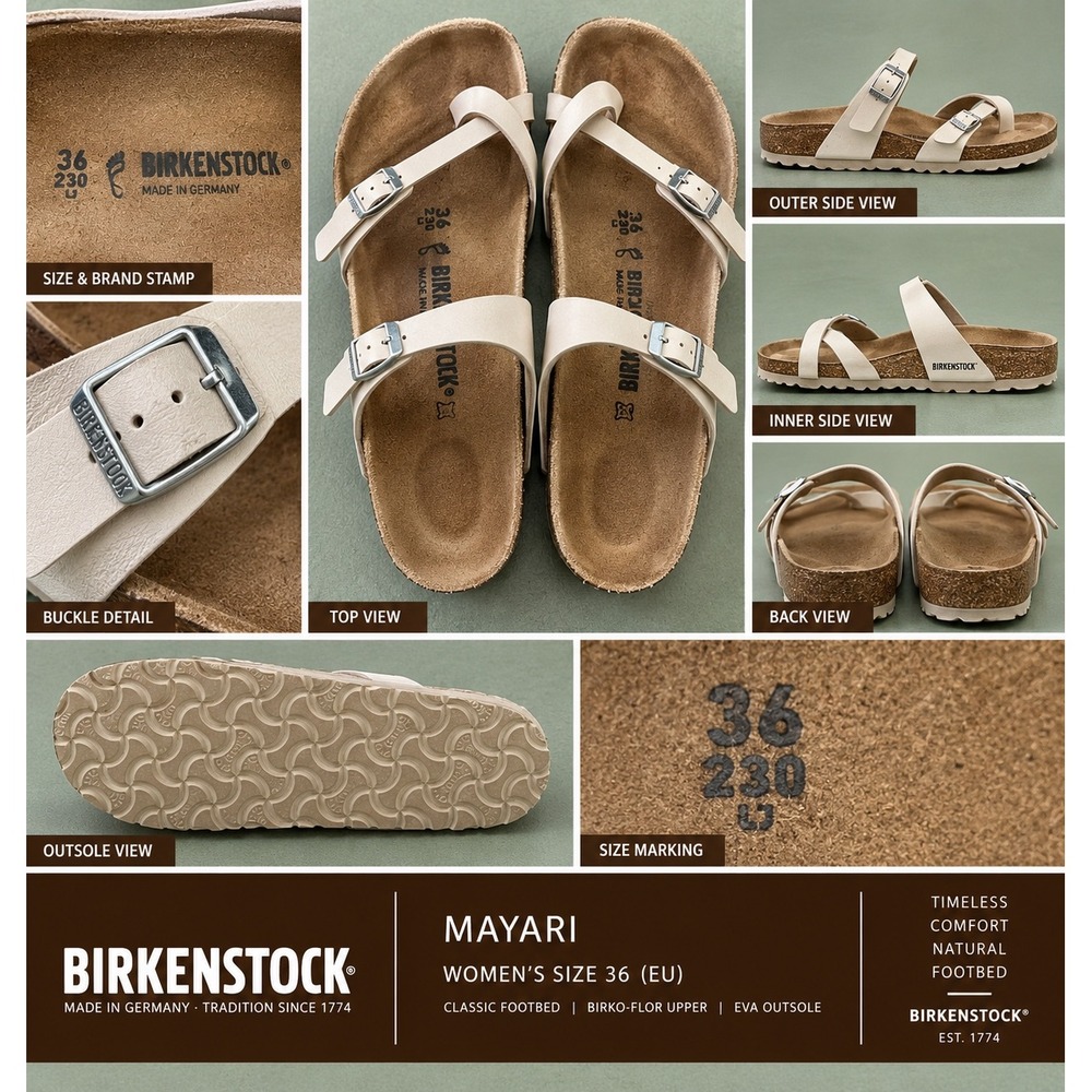 Birkenstock Mayari Cream White Birko-Flor Toe Loop Sandals Womens 36 L5 M3.5